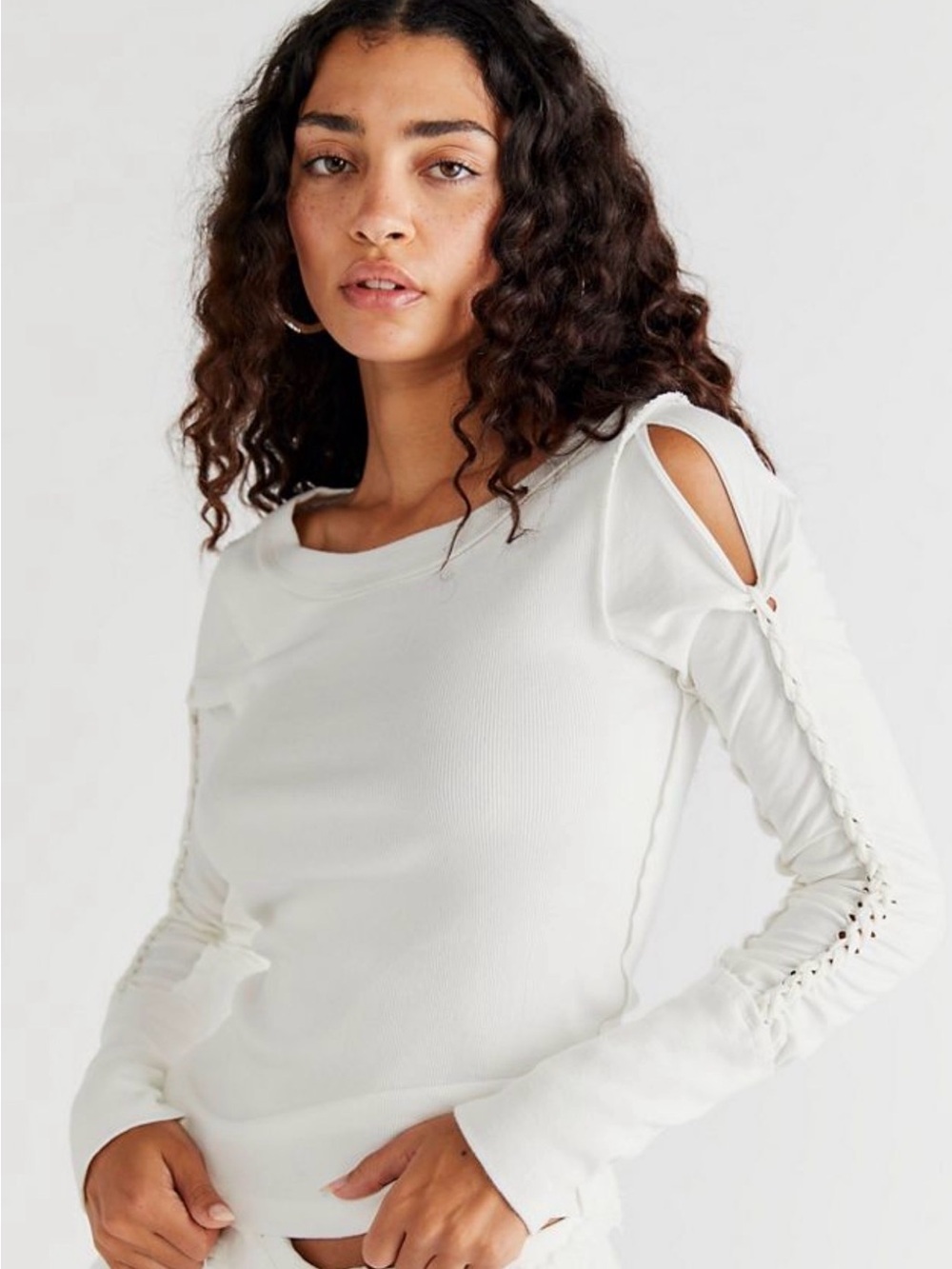 Free People We The Free XS Daisy Chain Cuff Top Long Sleeve White NWT